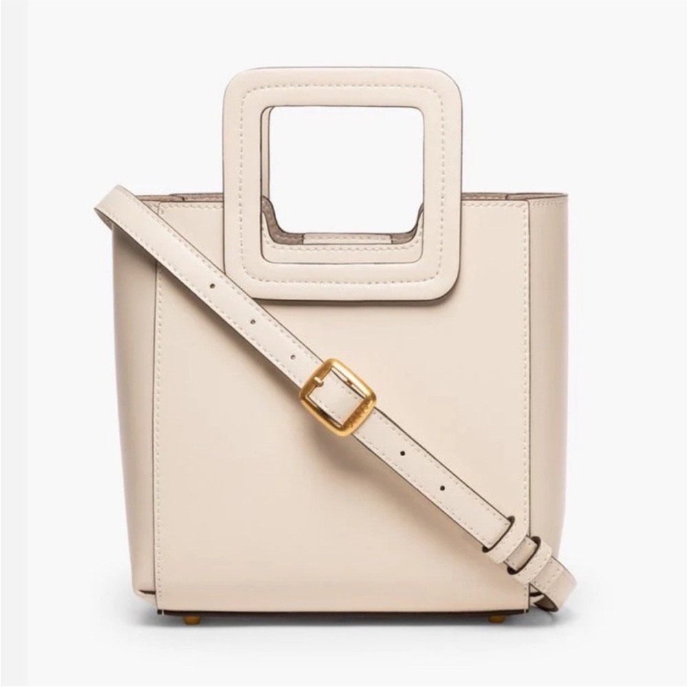 STAUD Mini Square Tote in Cream with Gold Hardware